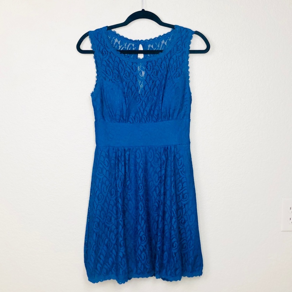 SZ 7/8 Fit and Flare Royal Blue Lace Mini Dress